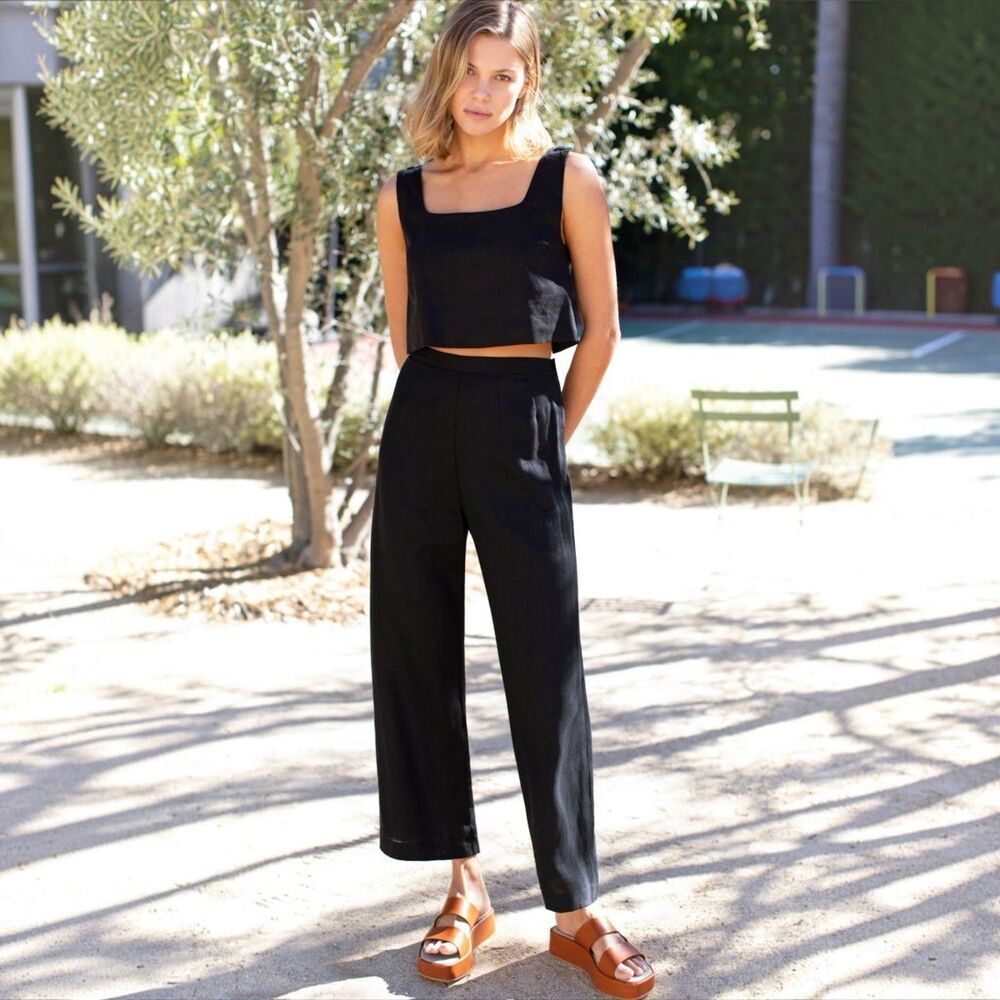Emerson Fry Linen Black Roma High Waist Culottes Pant Women Small $198 USA